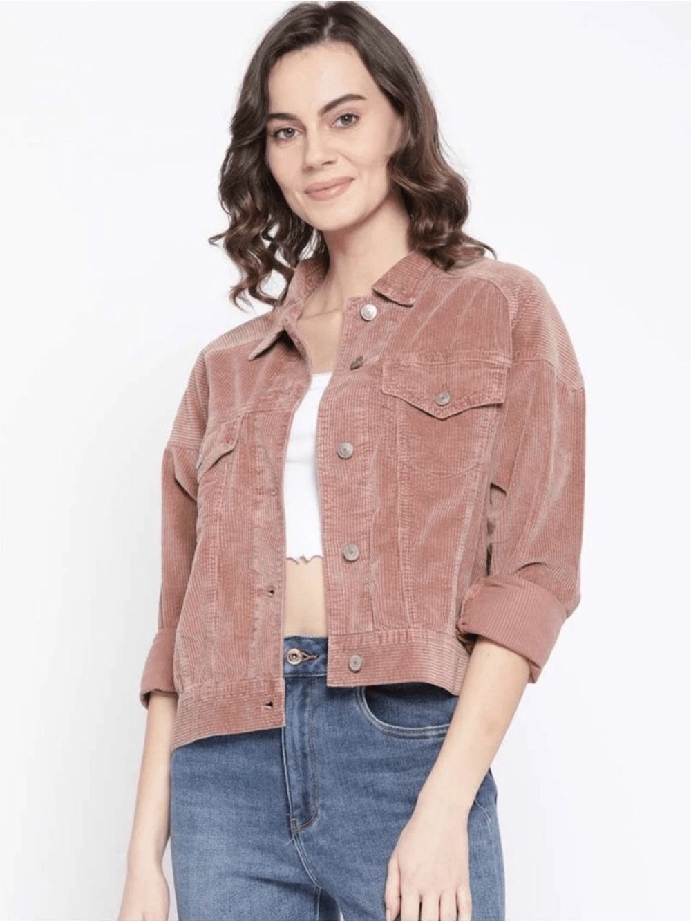 American Eagle Cotton Corduroy Cropped Jacket Light Pink Casual S